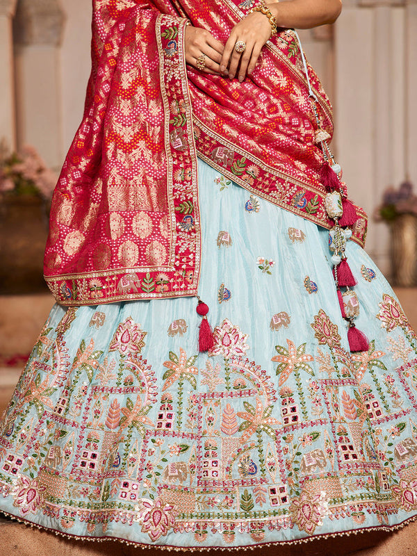 Tissue Mirror Embroidered Semi-Stitched Lehenga Choli with Dupatta Clothsvilla
