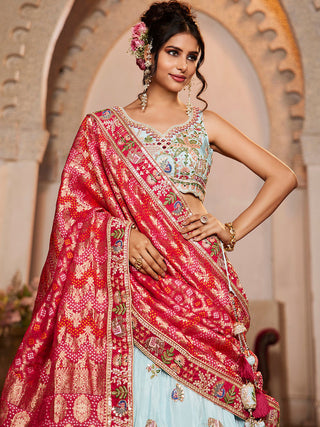 Tissue Mirror Embroidered Semi-Stitched Lehenga Choli with Dupatta Clothsvilla