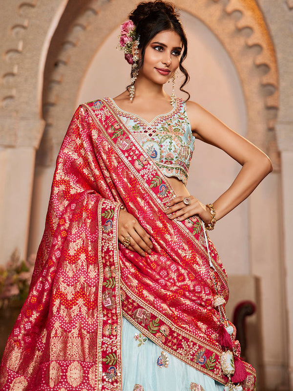 Tissue Mirror Embroidered Semi-Stitched Lehenga Choli with Dupatta Clothsvilla