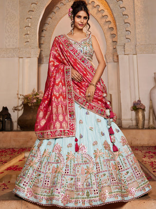 Tissue Mirror Embroidered Semi-Stitched Lehenga Choli with Dupatta Clothsvilla