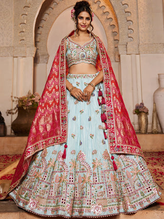 Tissue Mirror Embroidered Semi-Stitched Lehenga Choli with Dupatta Clothsvilla