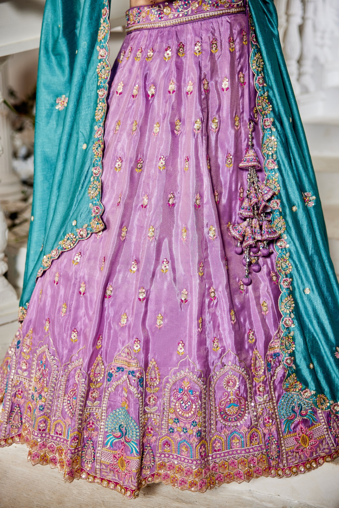 Tissue Sequins Embroidered Semi-Stitched Lehenga Choli with Dupatta Clothsvilla