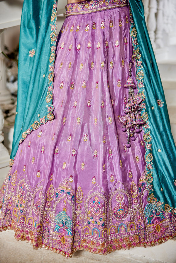 Tissue Sequins Embroidered Semi-Stitched Lehenga Choli with Dupatta Clothsvilla