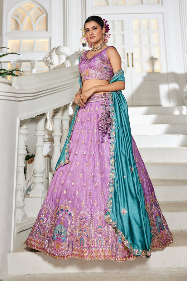 Tissue Sequins Embroidered Semi-Stitched Lehenga Choli with Dupatta Clothsvilla