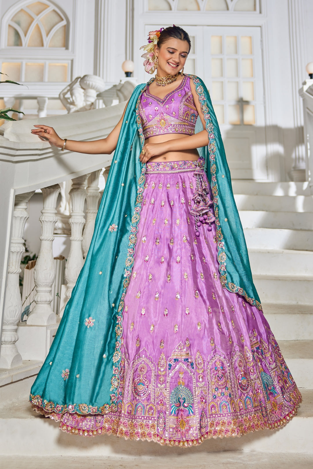 Tissue Sequins Embroidered Semi-Stitched Lehenga Choli with Dupatta Clothsvilla
