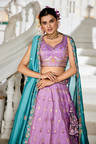 Tissue Sequins Embroidered Semi-Stitched Lehenga Choli with Dupatta Clothsvilla