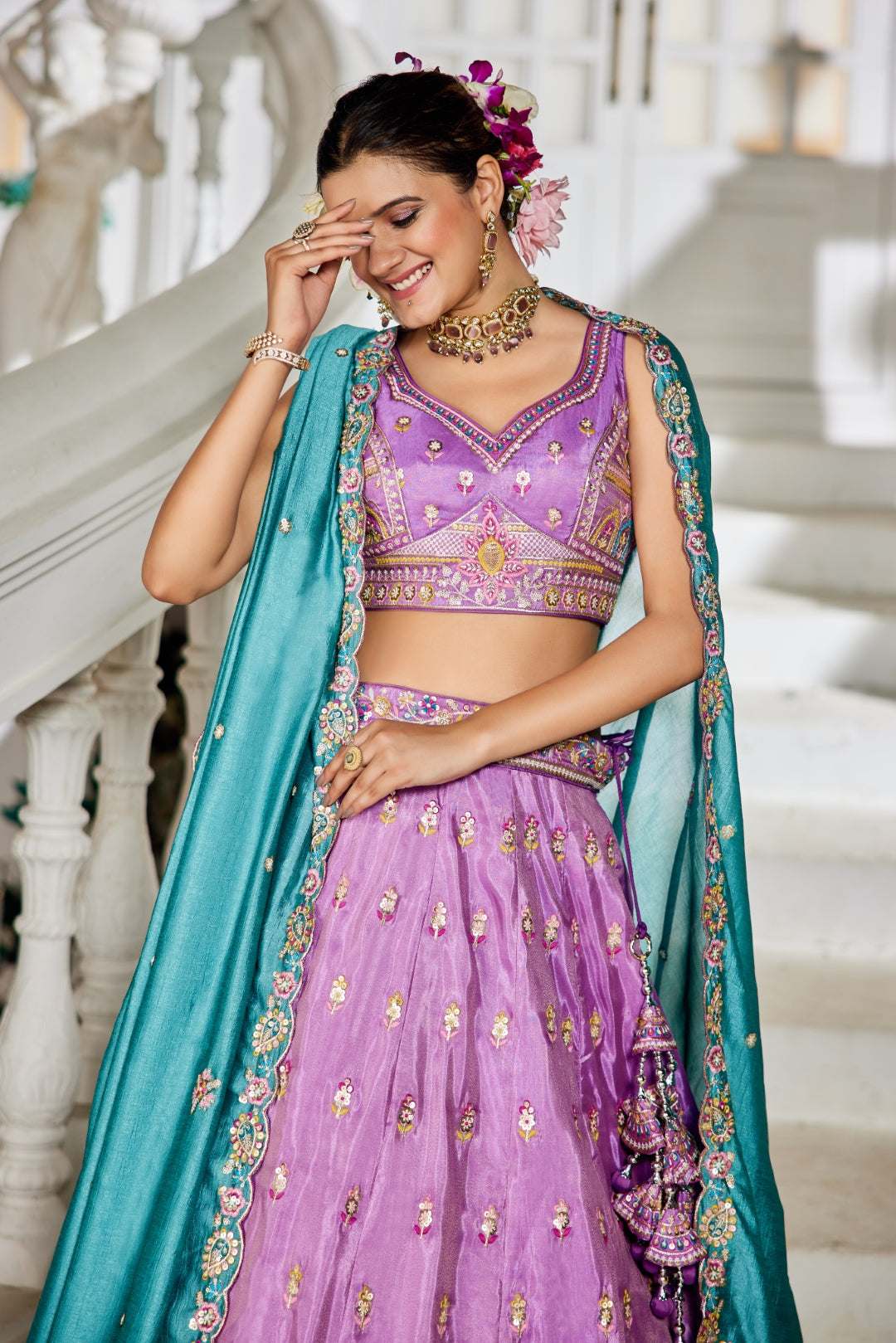 Tissue Sequins Embroidered Semi-Stitched Lehenga Choli with Dupatta Clothsvilla