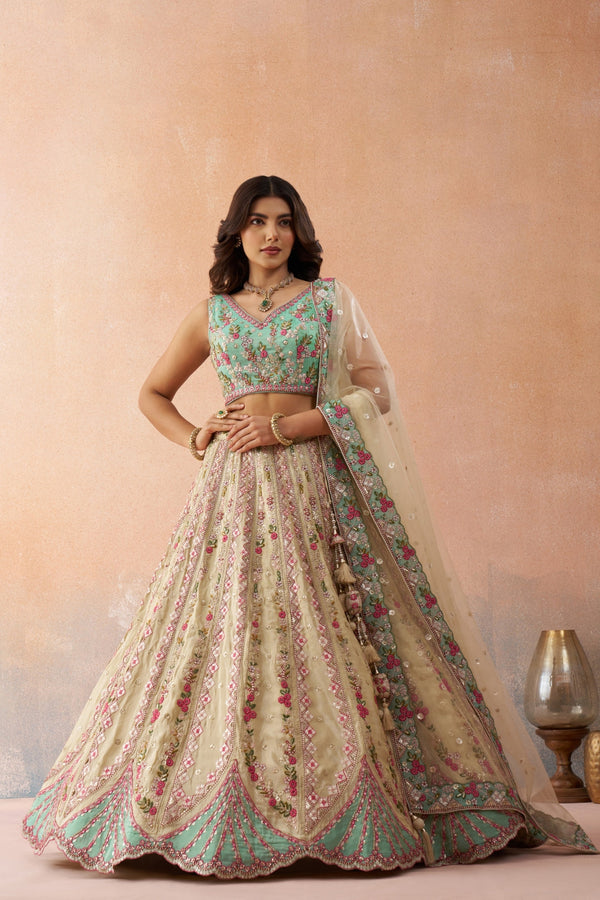 Tissue Sequins Embroidered Semi-Stitched Lehenga & Unstitched Blouse With Dupatta Clothsvilla