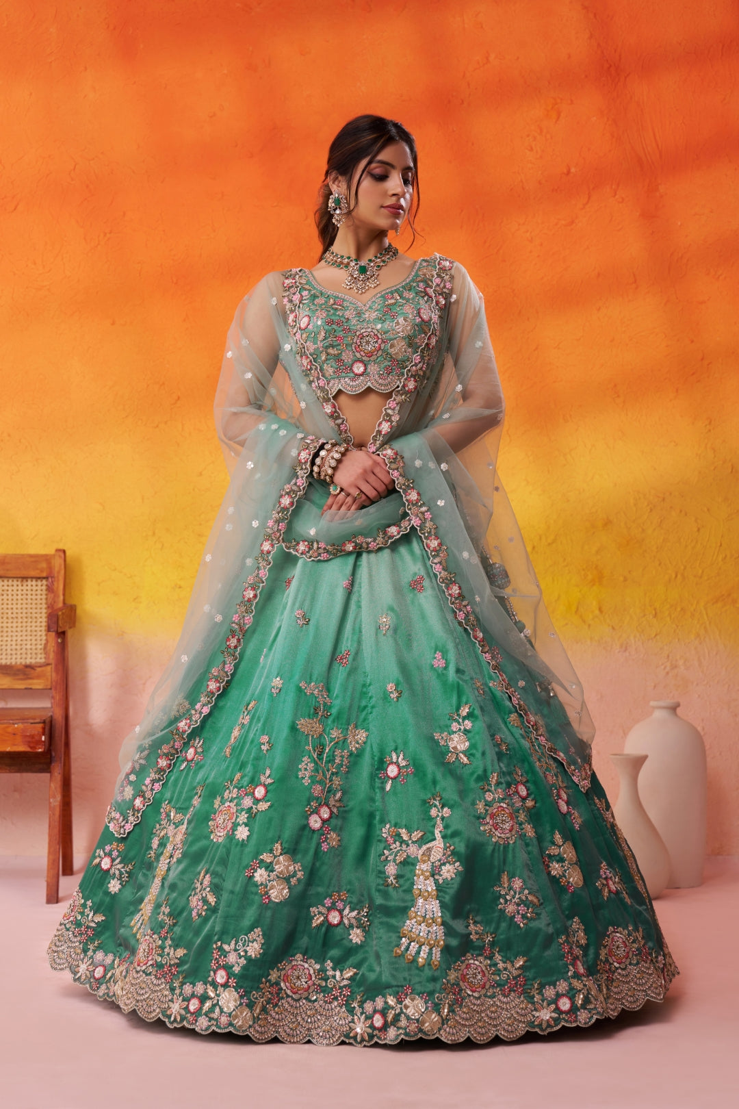 Tissue Sequins Embroidered Semi-Stitched Lehenga & Unstitched Blouse With Dupatta Clothsvilla