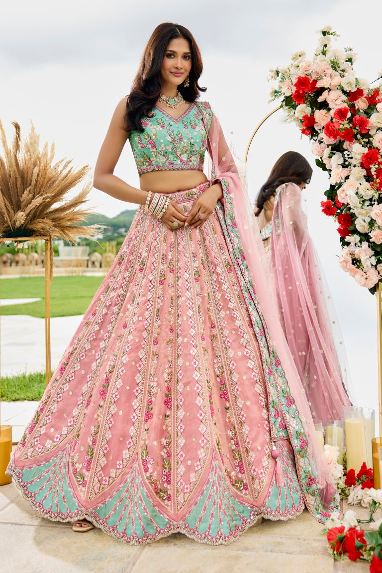 Tissue Sequins Embroidered Semi-Stitched Lehenga & Unstitched Blouse With Dupatta Clothsvilla
