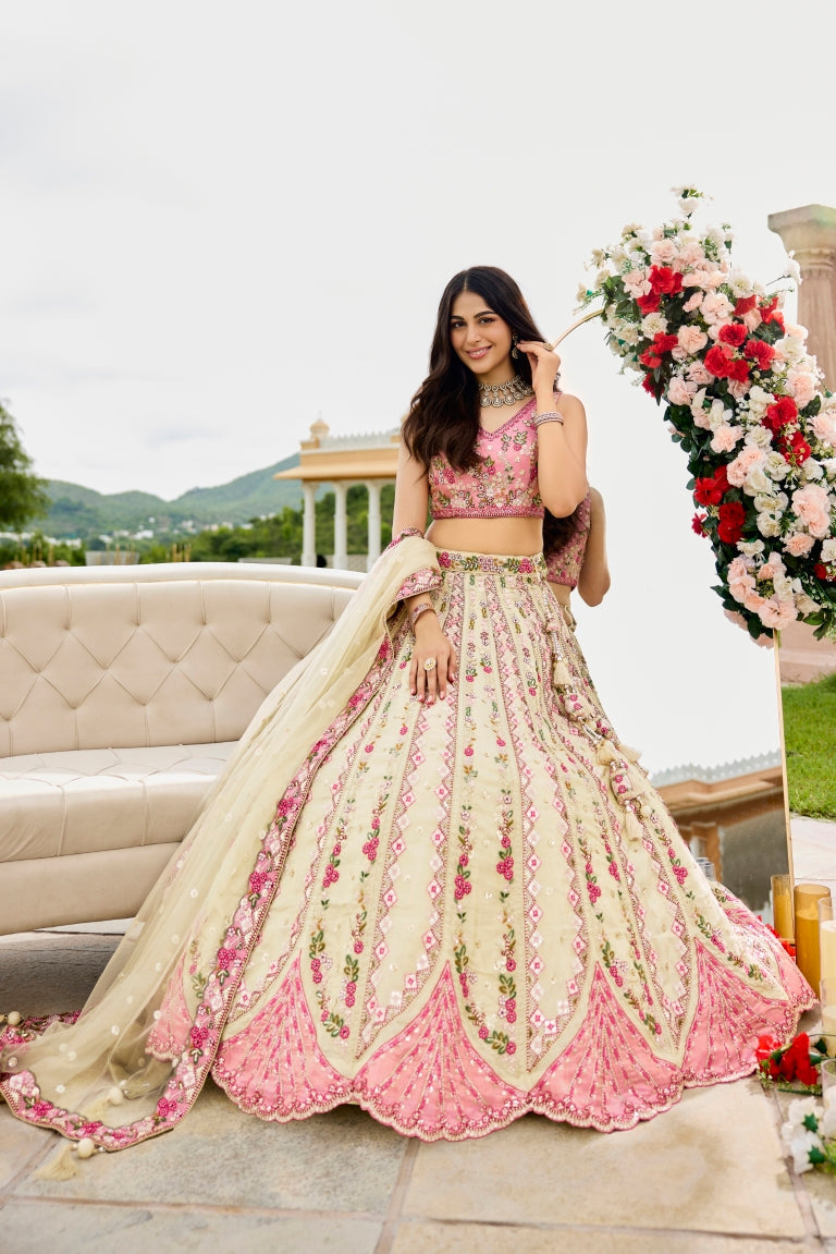 Tissue Sequins Embroidered Semi-Stitched Lehenga & Unstitched Blouse With Dupatta Clothsvilla