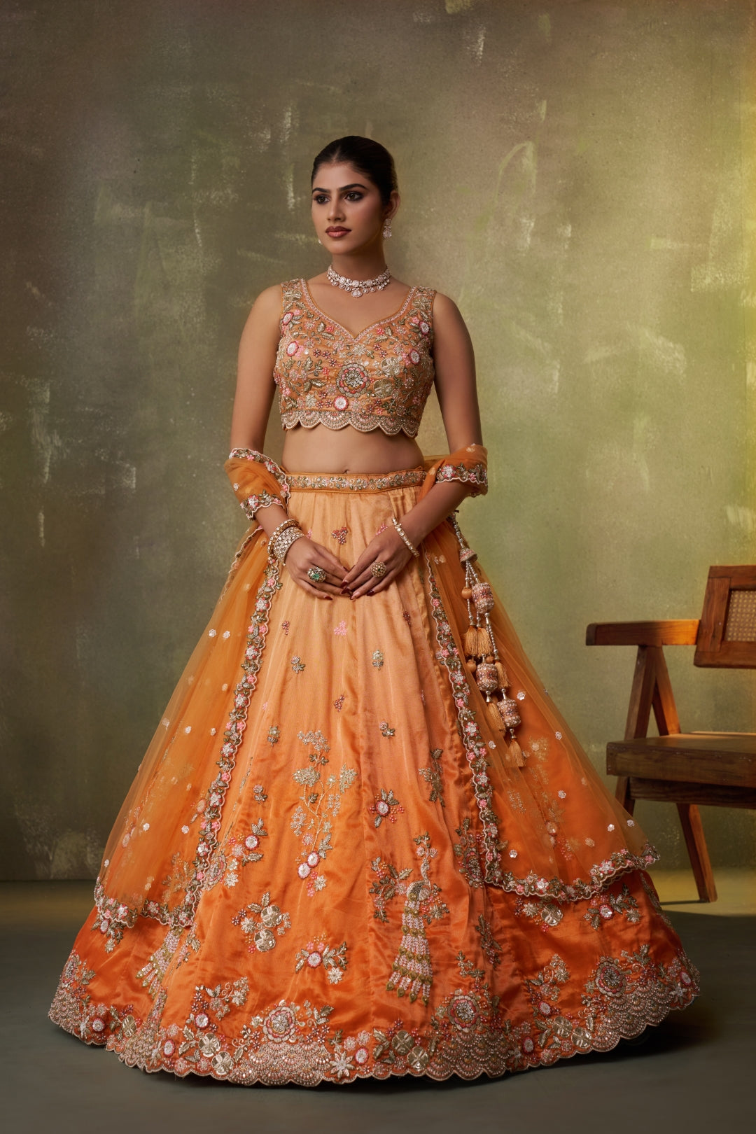 Tissue Sequins Embroidered Semi-Stitched Lehenga & Unstitched Blouse With Dupatta Clothsvilla