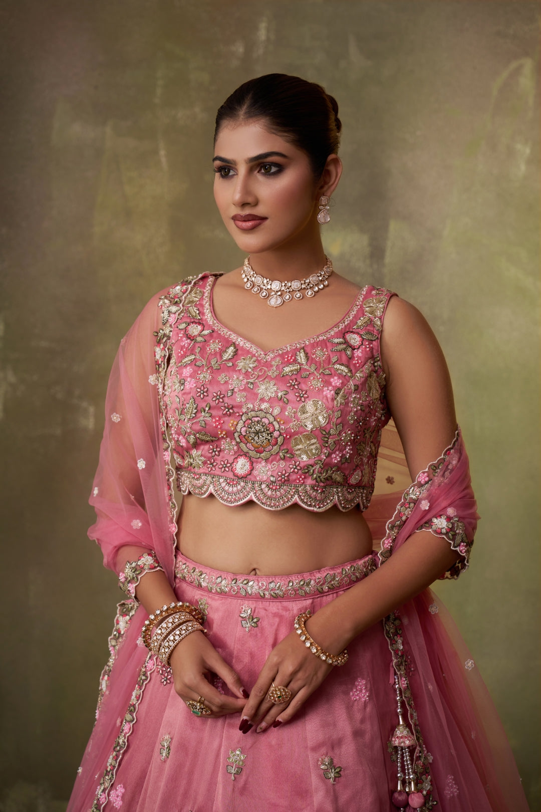 Tissue Sequins Embroidered Semi-Stitched Lehenga & Unstitched Blouse With Dupatta Clothsvilla