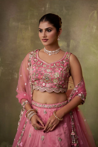 Tissue Sequins Embroidered Semi-Stitched Lehenga & Unstitched Blouse With Dupatta Clothsvilla