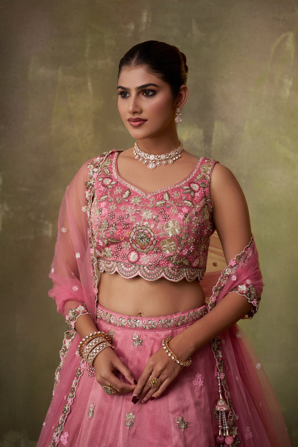 Tissue Sequins Embroidered Semi-Stitched Lehenga & Unstitched Blouse With Dupatta Clothsvilla