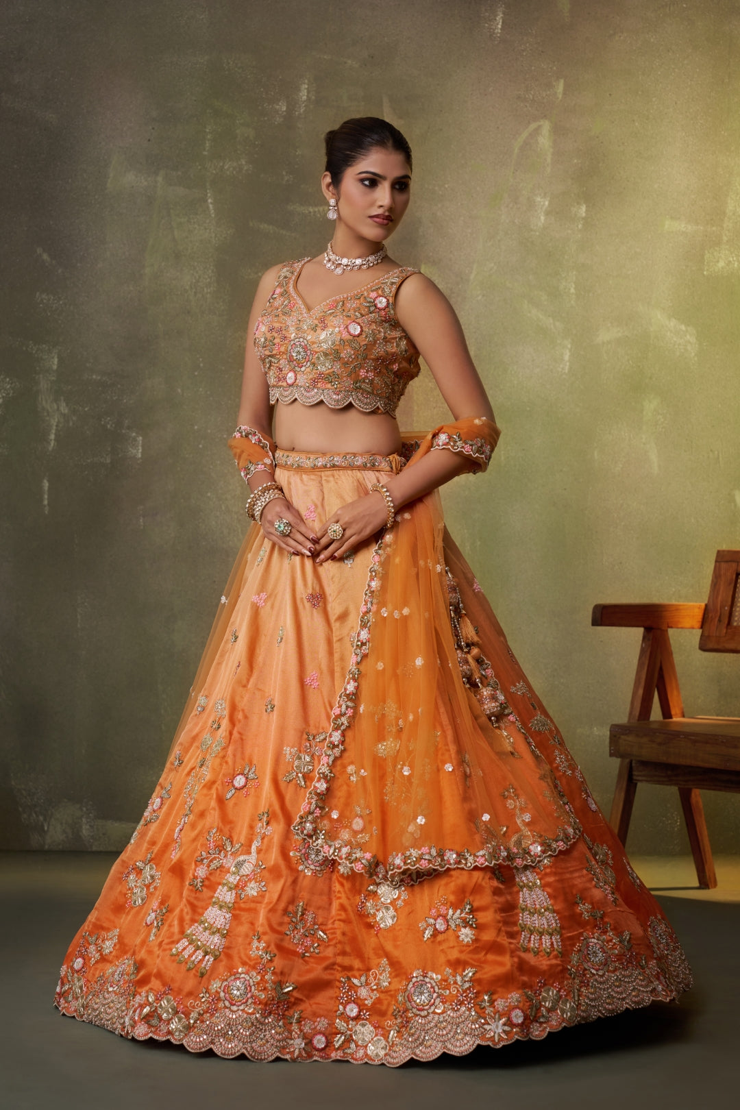 Tissue Sequins Embroidered Semi-Stitched Lehenga & Unstitched Blouse With Dupatta Clothsvilla