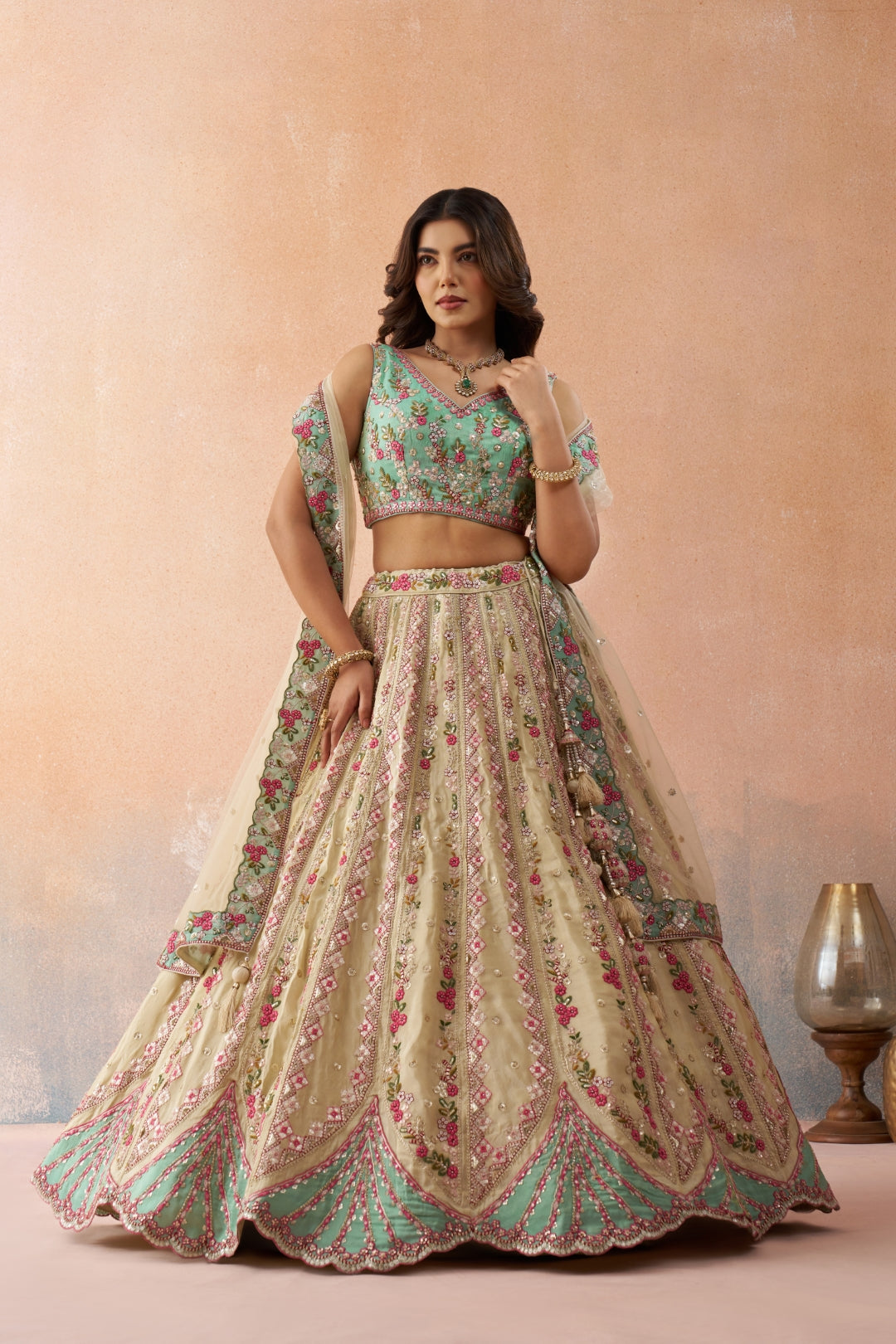 Tissue Sequins Embroidered Semi-Stitched Lehenga & Unstitched Blouse With Dupatta Clothsvilla