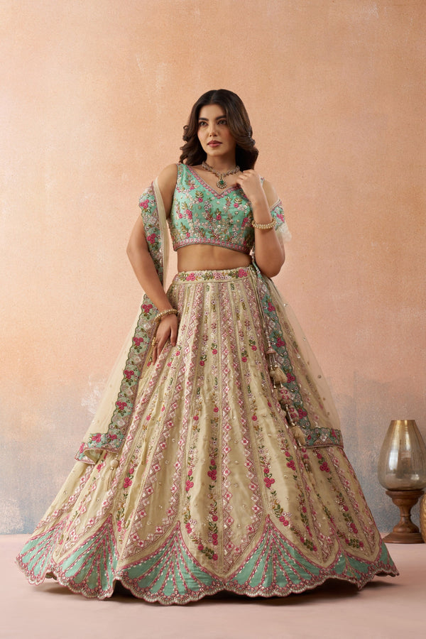 Tissue Sequins Embroidered Semi-Stitched Lehenga & Unstitched Blouse With Dupatta Clothsvilla