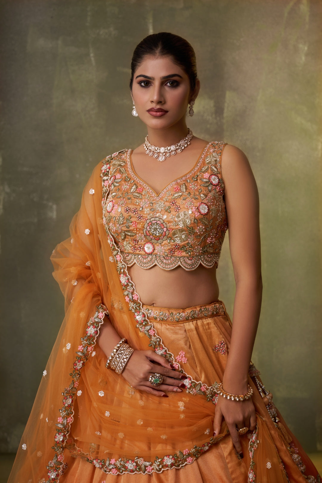 Tissue Sequins Embroidered Semi-Stitched Lehenga & Unstitched Blouse With Dupatta Clothsvilla
