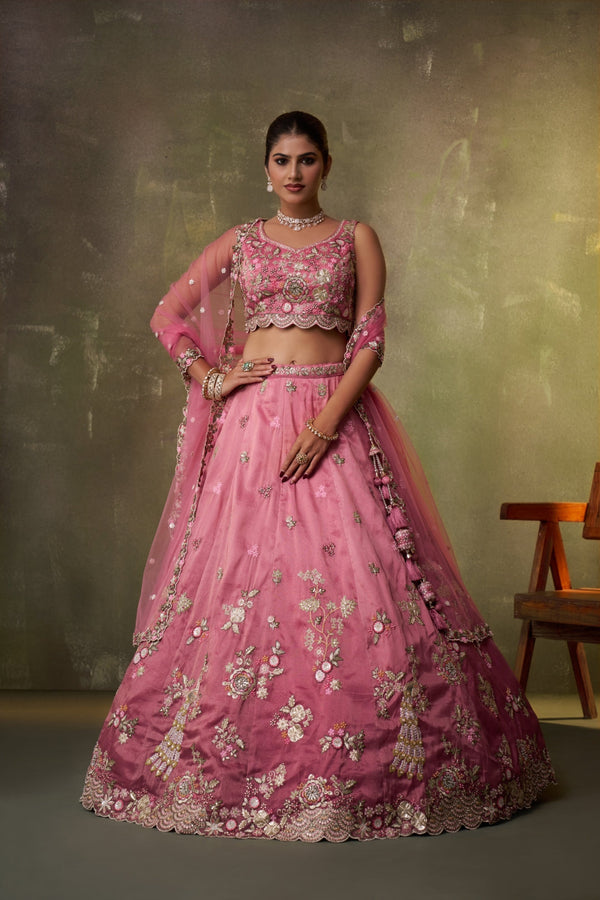 Tissue Sequins Embroidered Semi-Stitched Lehenga & Unstitched Blouse With Dupatta Clothsvilla