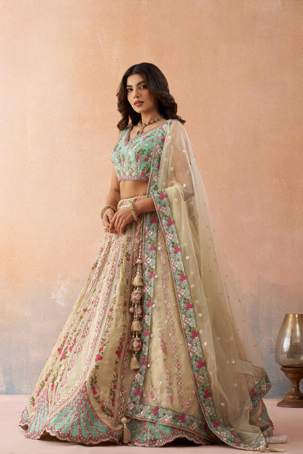 Tissue Sequins Embroidered Semi-Stitched Lehenga & Unstitched Blouse With Dupatta Clothsvilla