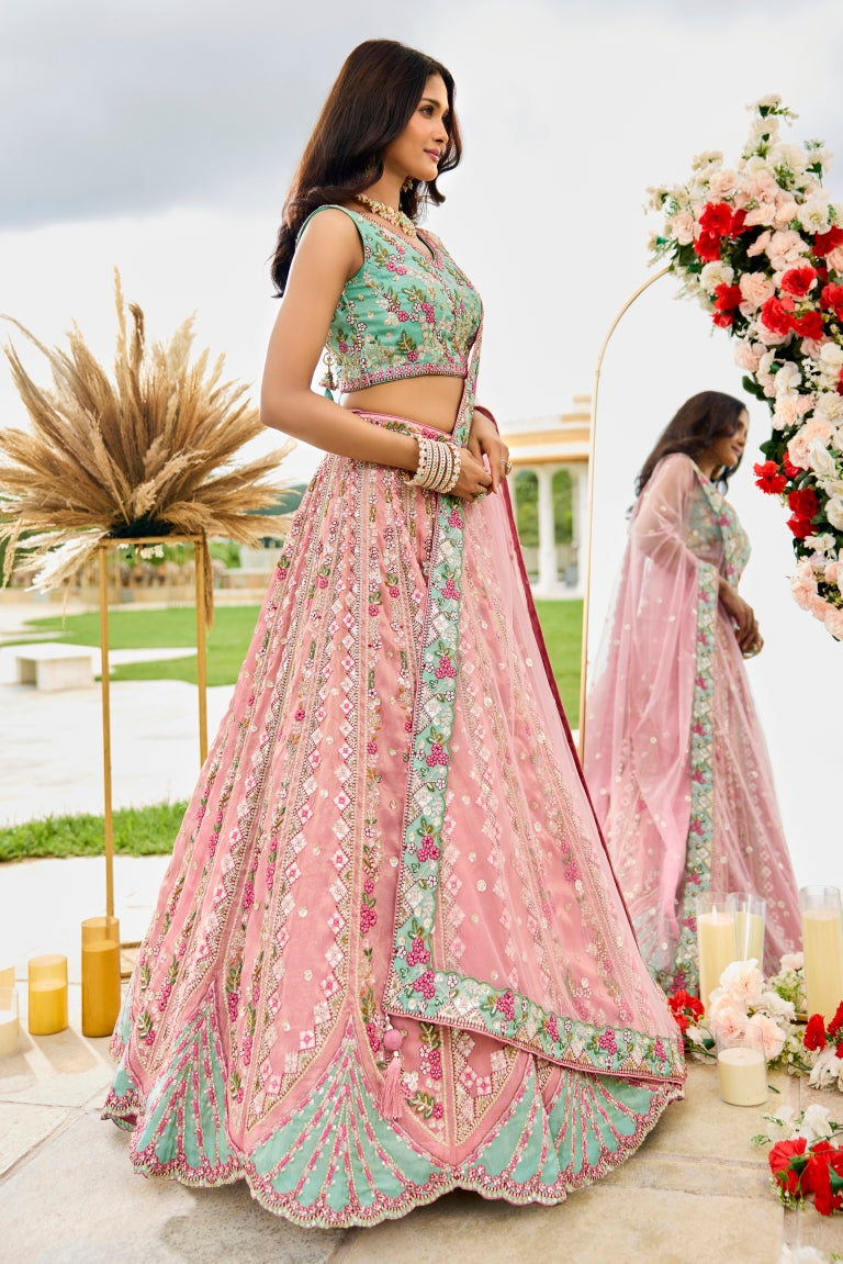 Tissue Sequins Embroidered Semi-Stitched Lehenga & Unstitched Blouse With Dupatta Clothsvilla