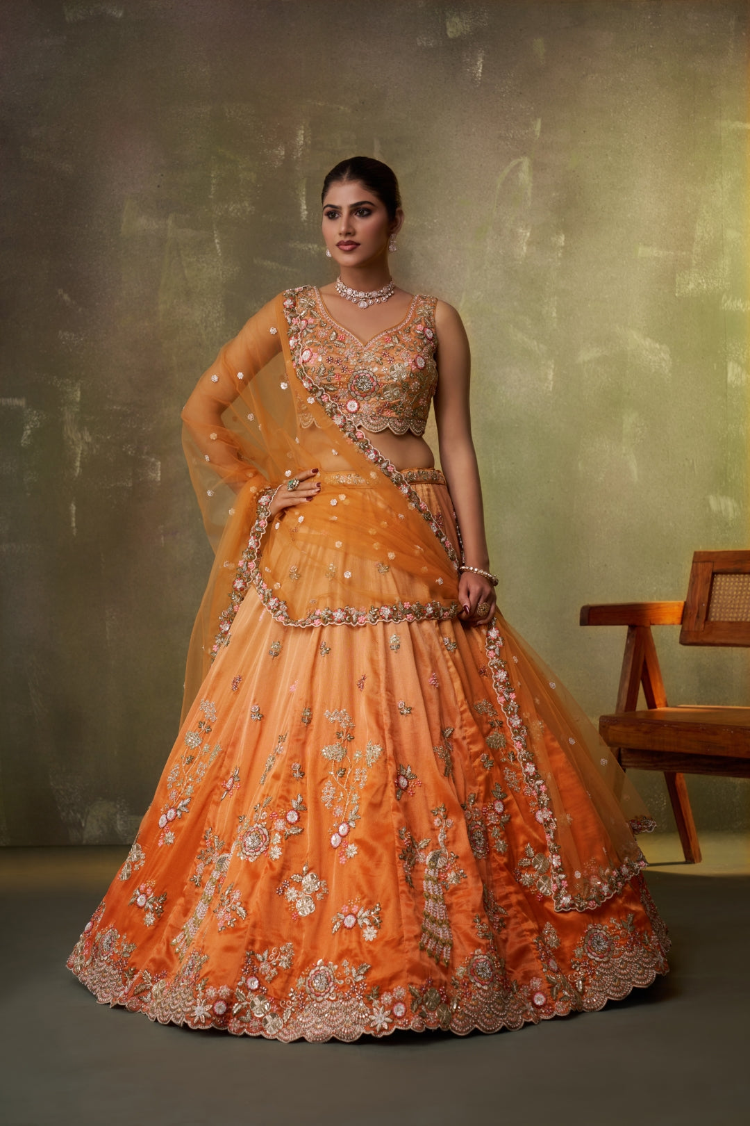 Tissue Sequins Embroidered Semi-Stitched Lehenga & Unstitched Blouse With Dupatta Clothsvilla