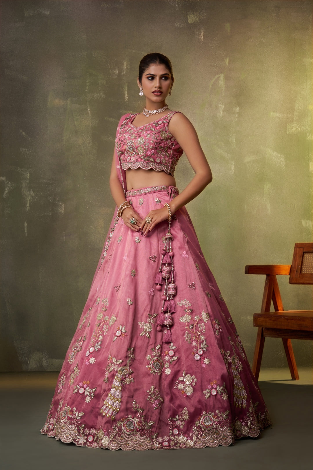 Tissue Sequins Embroidered Semi-Stitched Lehenga & Unstitched Blouse With Dupatta Clothsvilla
