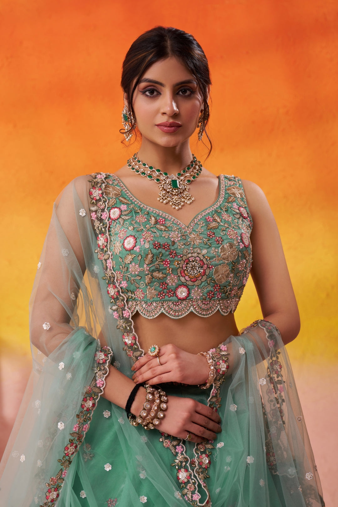 Tissue Sequins Embroidered Semi-Stitched Lehenga & Unstitched Blouse With Dupatta Clothsvilla