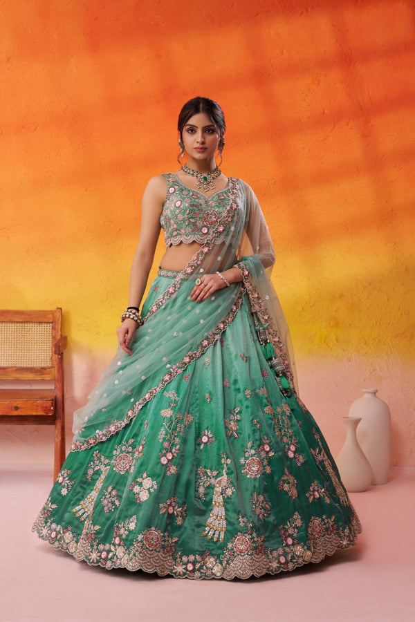 Tissue Sequins Embroidered Semi-Stitched Lehenga & Unstitched Blouse With Dupatta Clothsvilla