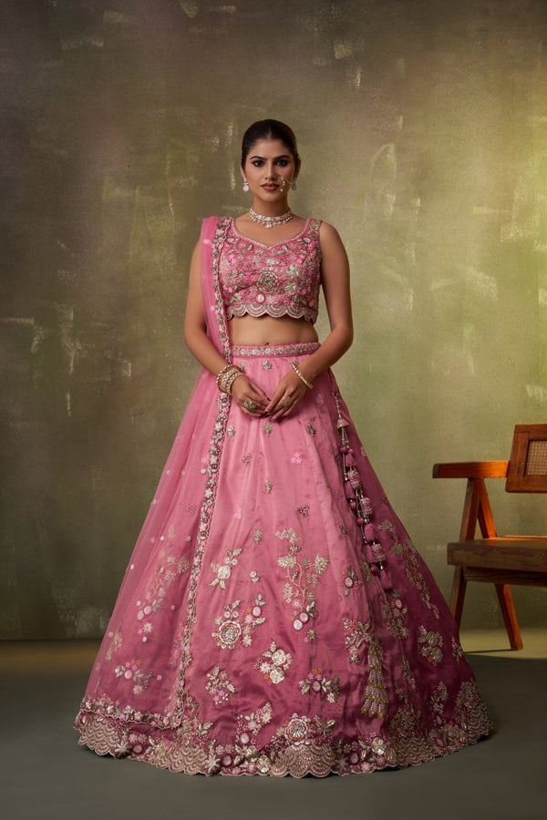 Tissue Sequins Embroidered Semi-Stitched Lehenga & Unstitched Blouse With Dupatta Clothsvilla