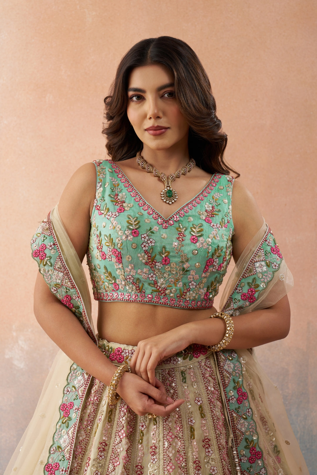 Tissue Sequins Embroidered Semi-Stitched Lehenga & Unstitched Blouse With Dupatta Clothsvilla