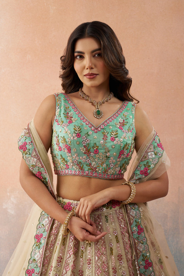 Tissue Sequins Embroidered Semi-Stitched Lehenga & Unstitched Blouse With Dupatta Clothsvilla