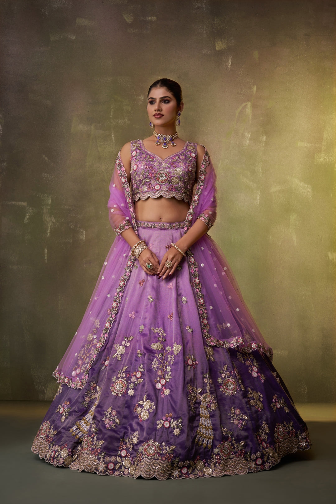 Tissue Sequins Embroidered Semi-Stitched Lehenga & Unstitched Blouse With Dupatta Clothsvilla