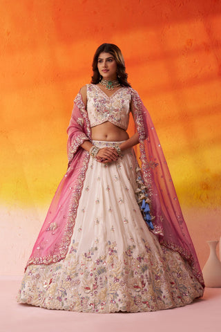 Tissue Sequins Thread & Embroidered Semi-Stitched Lehenga & Unstitched Blouse With Dupatta Clothsvilla