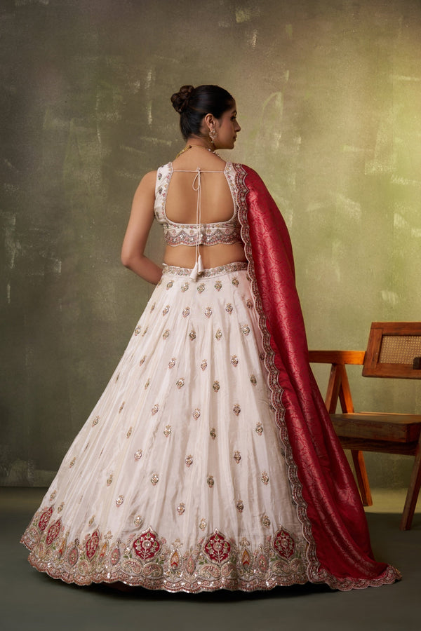 Tissue Sequins Thread & Embroidered Semi-Stitched Lehenga & Unstitched Blouse With Dupatta Clothsvilla