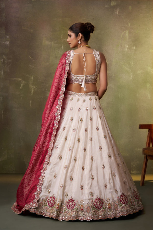 Tissue Sequins Thread & Embroidered Semi-Stitched Lehenga & Unstitched Blouse With Dupatta Clothsvilla