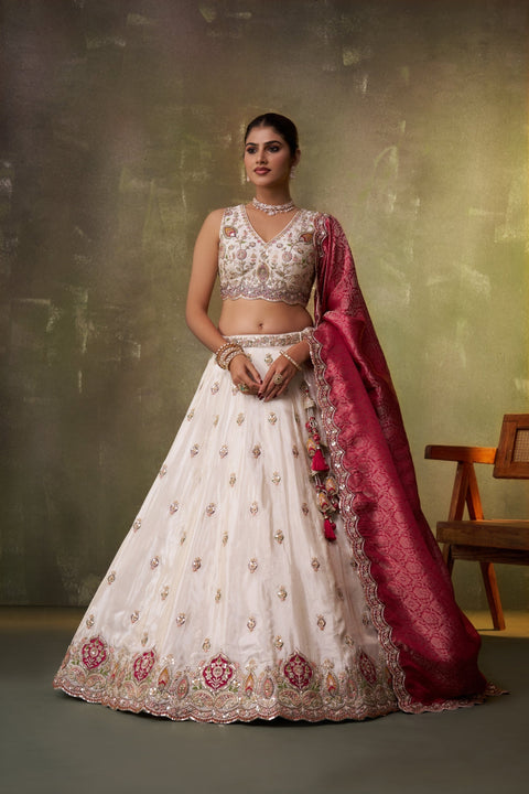 Tissue Sequins Thread & Embroidered Semi-Stitched Lehenga & Unstitched Blouse With Dupatta Clothsvilla Main image
