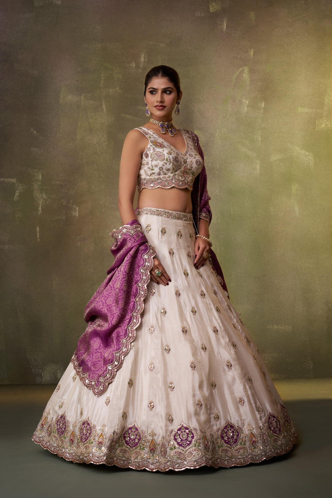 Tissue Sequins Thread & Embroidered Semi-Stitched Lehenga & Unstitched Blouse With Dupatta Clothsvilla