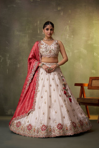 Tissue Sequins Thread & Embroidered Semi-Stitched Lehenga & Unstitched Blouse With Dupatta Clothsvilla