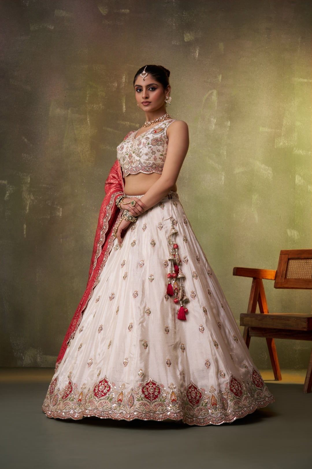 Tissue Sequins Thread & Embroidered Semi-Stitched Lehenga & Unstitched Blouse With Dupatta Clothsvilla