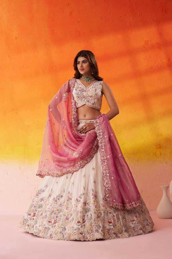 Tissue Sequins Thread & Embroidered Semi-Stitched Lehenga & Unstitched Blouse With Dupatta Clothsvilla