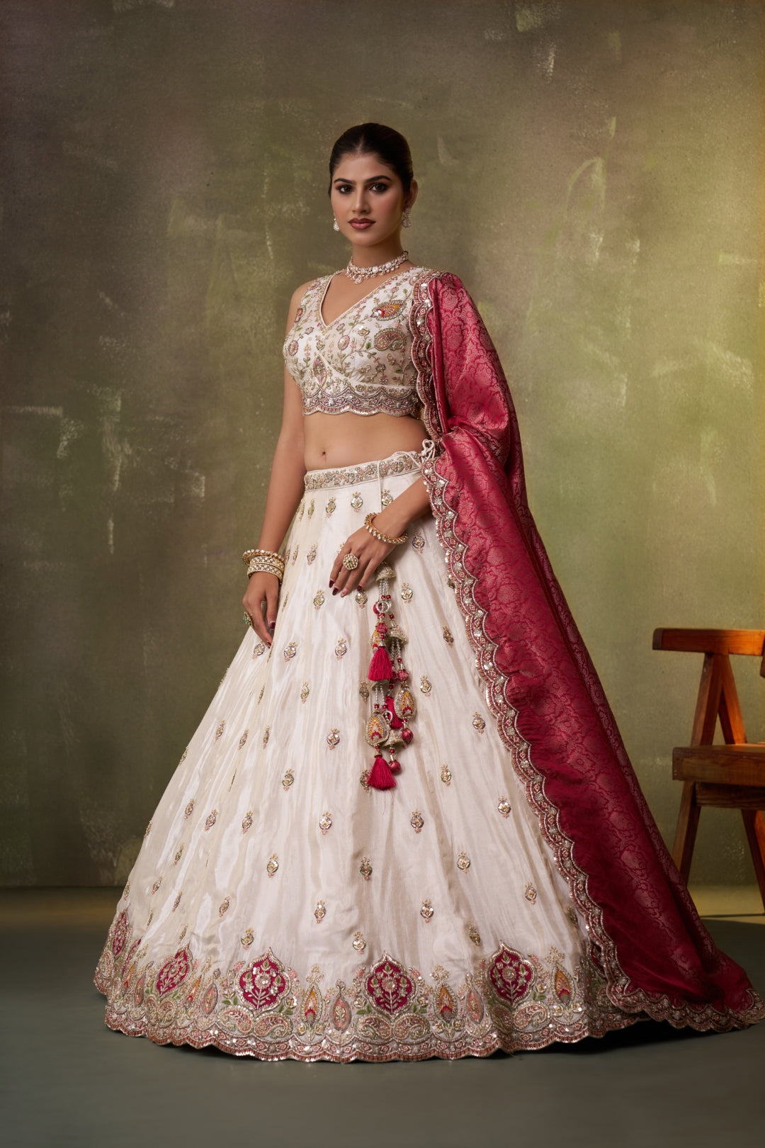 Tissue Sequins Thread & Embroidered Semi-Stitched Lehenga & Unstitched Blouse With Dupatta Clothsvilla