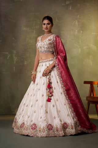 Tissue Sequins Thread & Embroidered Semi-Stitched Lehenga & Unstitched Blouse With Dupatta Clothsvilla