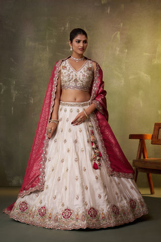 Tissue Sequins Thread & Embroidered Semi-Stitched Lehenga & Unstitched Blouse With Dupatta Clothsvilla