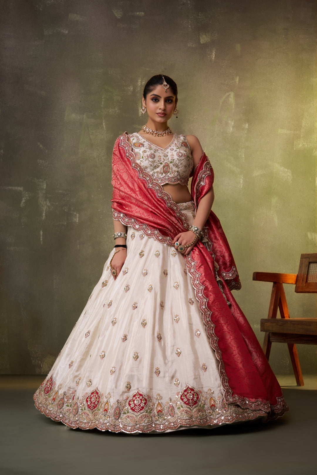 Tissue Sequins Thread & Embroidered Semi-Stitched Lehenga & Unstitched Blouse With Dupatta Clothsvilla