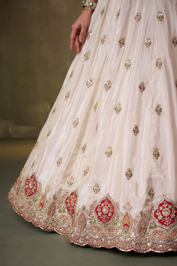 Tissue Sequins Thread & Embroidered Semi-Stitched Lehenga & Unstitched Blouse With Dupatta Clothsvilla