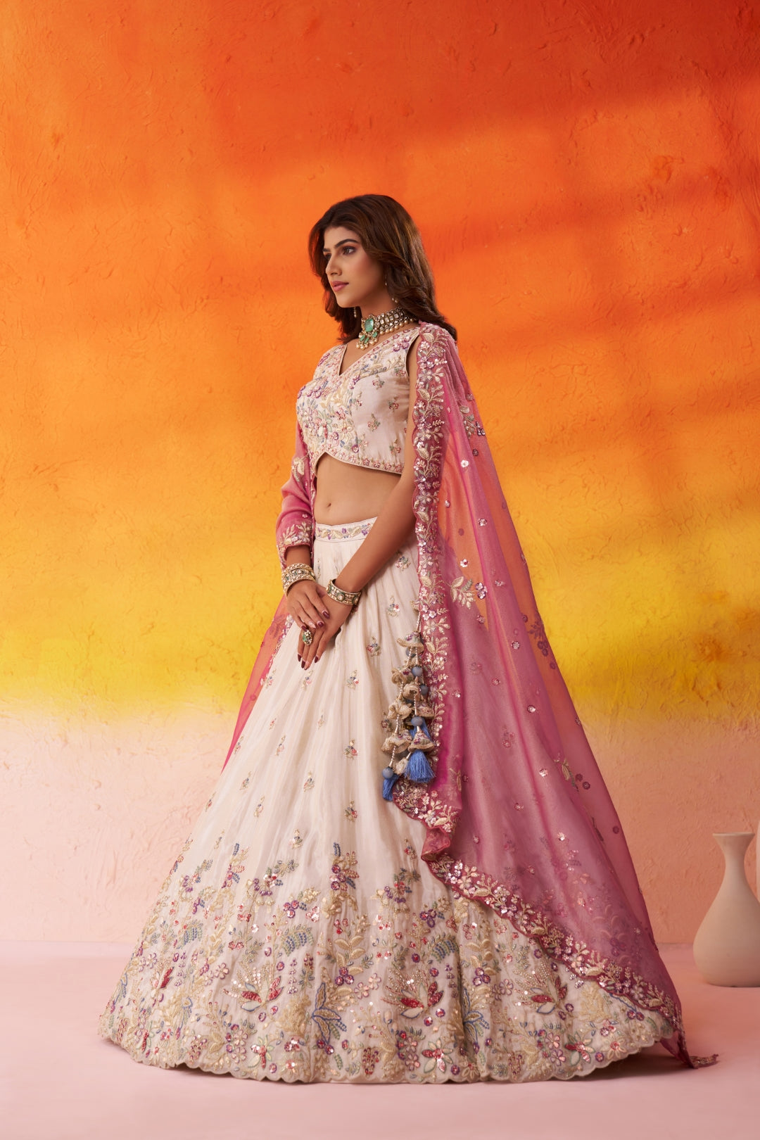Tissue Sequins Thread & Embroidered Semi-Stitched Lehenga & Unstitched Blouse With Dupatta Clothsvilla