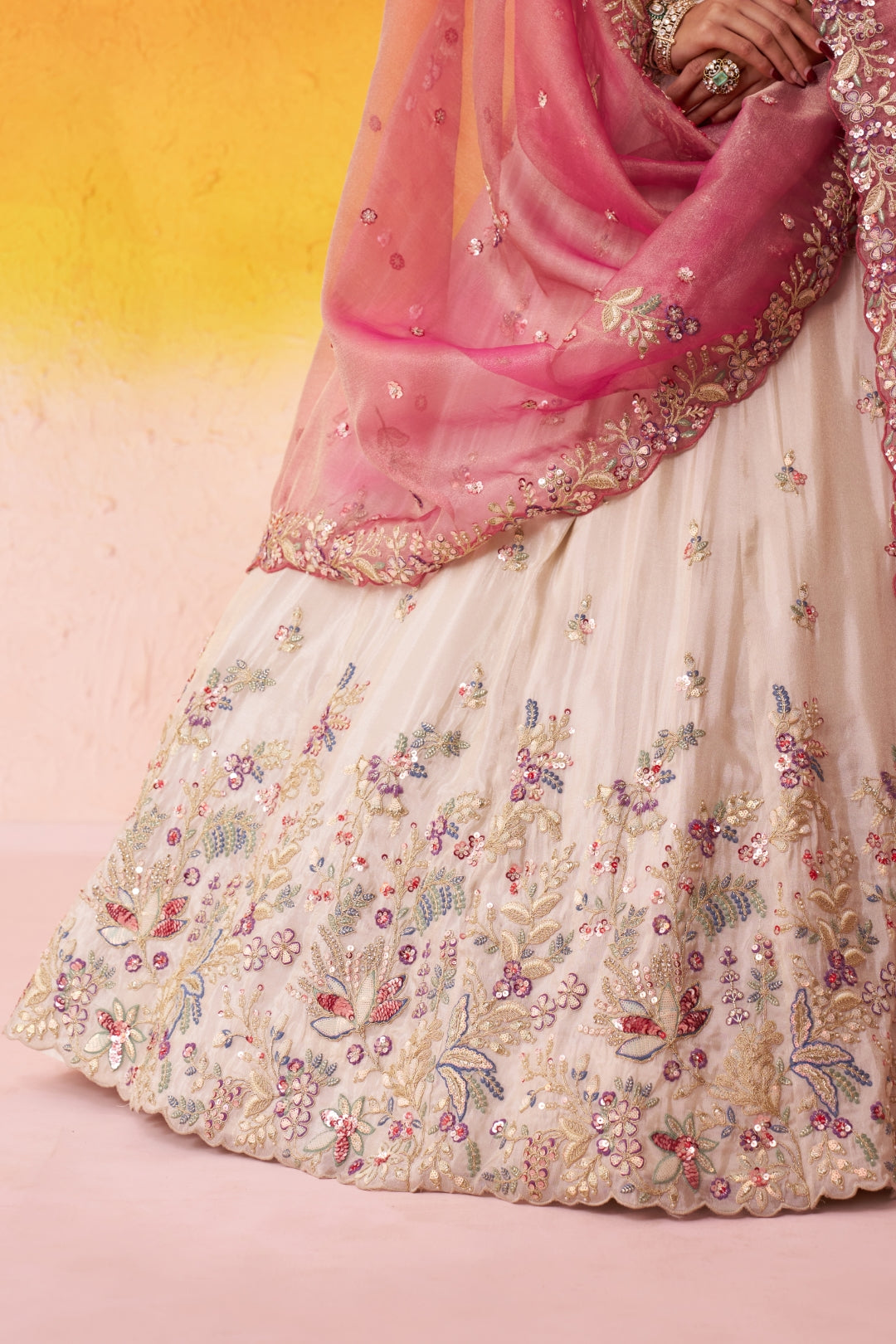Tissue Sequins Thread & Embroidered Semi-Stitched Lehenga & Unstitched Blouse With Dupatta Clothsvilla