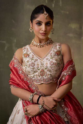 Tissue Sequins Thread & Embroidered Semi-Stitched Lehenga & Unstitched Blouse With Dupatta Clothsvilla